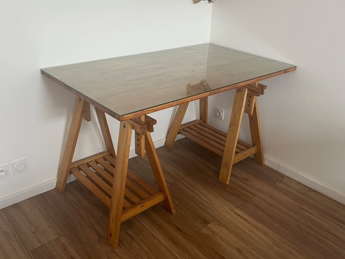Bureau tréteaux bois - , massif